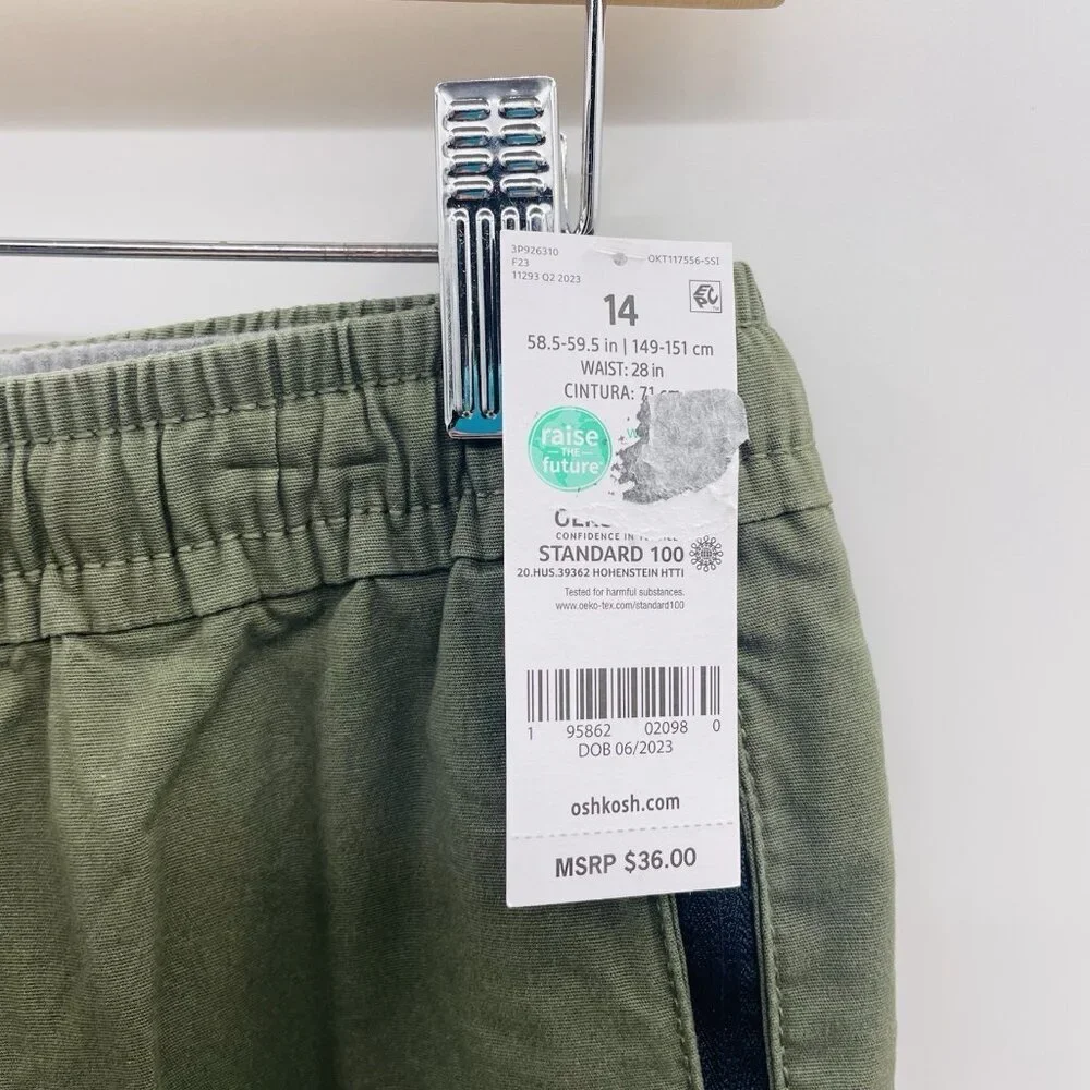 OshKosh B'Gosh Youth Boys Size 14/14A Drawstring Cotton Blend Jogger Pants Green